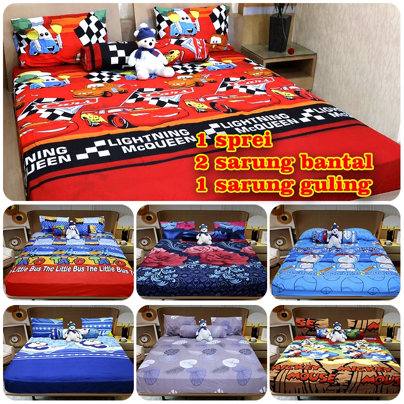 1 sprei + 2 sarung bantal +1 sarung guling Sprei Single Motif Karater 160X200 Ujung Karet / Sprei 160cm x 200cm Sprei Single Motif Dewasa Sudut Karet / SPREI
