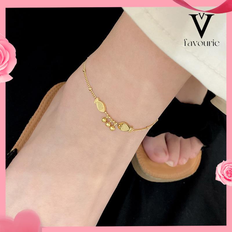 CODAnklet Emas 18K Wanita Titanium Steel Fairy Sederhana Tidak Memudar Rantai Tipis-FA
