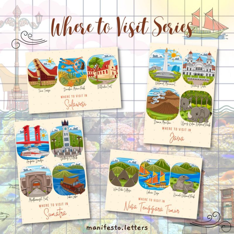 

Postcard Where to Visit Series | Kartu Pos Tourism | Historical Places