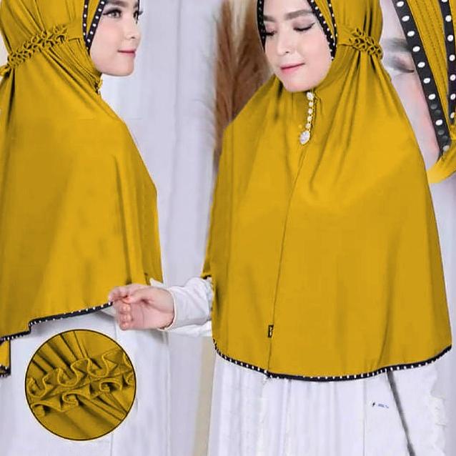 krudung instan jilbab bergo motif list polkadot tali serut bahan jersey premium jumbo terbaru
