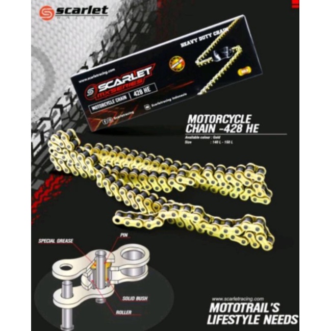 RANTAI MOTOR WARNA GOLD, MAS UNIVERSAL UK STANDAR 428,130/140/50 L,UNIVERSALORIGINAL SCARLET,,Vixion