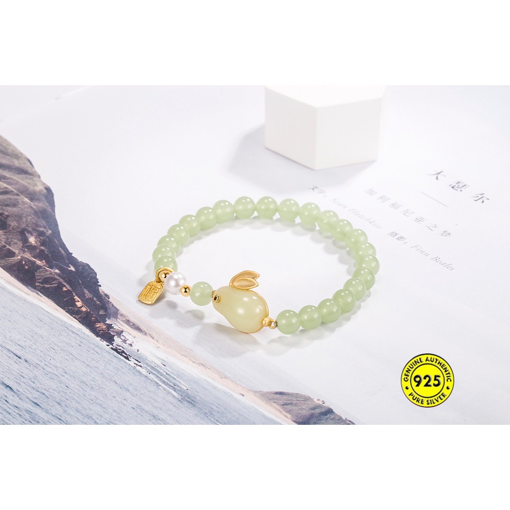 Hetian Jade Lucky Beads Shell Mutiara Kartu Berkat Giok Gelang Kelinci Giok U1494