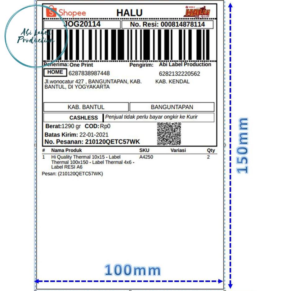 

BISA COD Hi Quality Thermal 10x15 - Label Thermal 100x150 - Label Thermal 4x6 - Label RESI A6