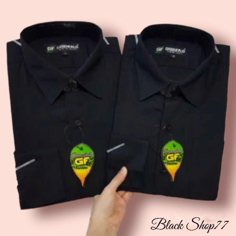 Kemeja Pria Polos Lengan Panjang Premium (GREENFALO) Hitam