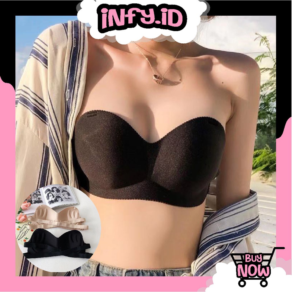 INFY- Push-up Bra BH Kemben Tipis Wanita Model Tanpa Kawat Plus Tali Penggait Bahan Halus Renda B047