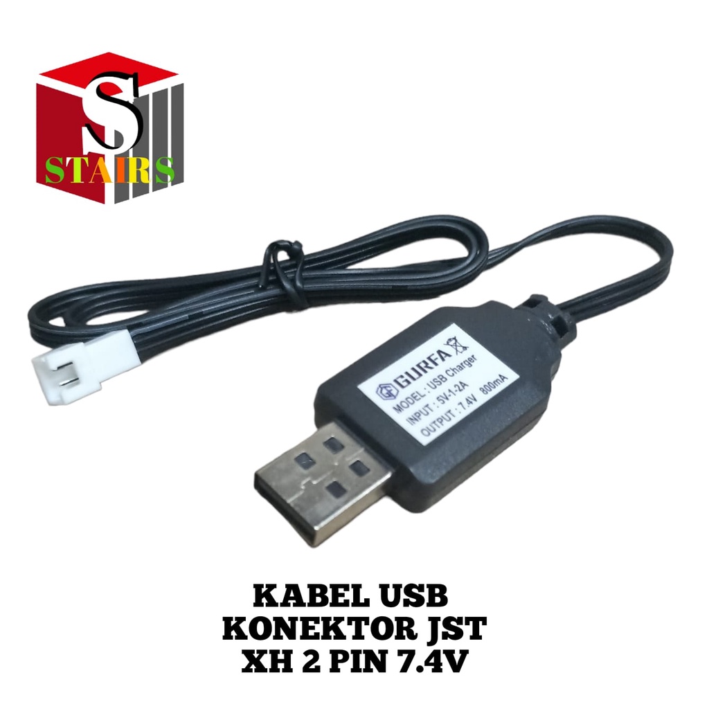 Kabel USB/ Kabel Casan / Kabel Charger Konektor JST XH 2 PIN FO7.4V Panjang Kabel 60cm