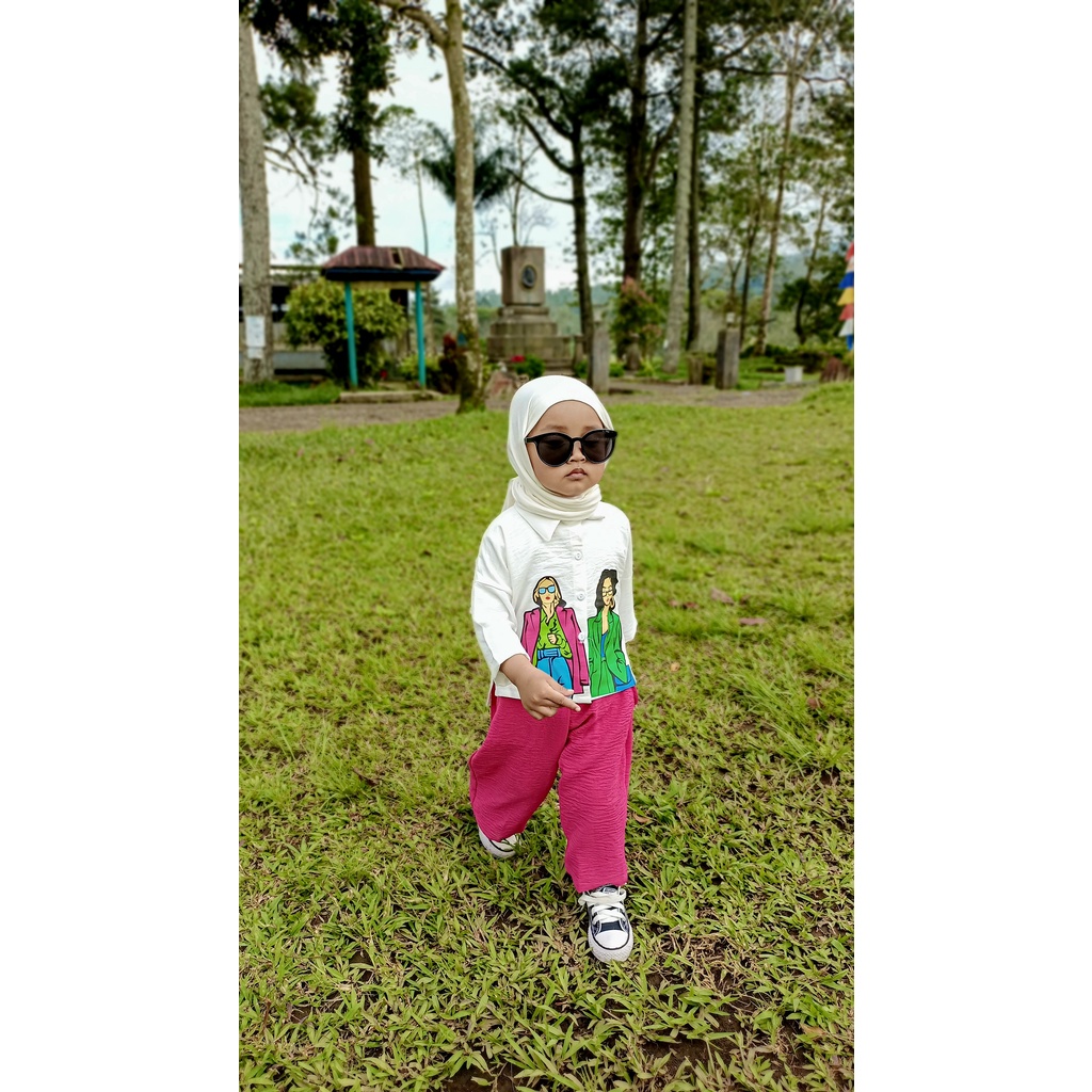 TokoMilkan Setelan Anak Perempuan Bryna Crop Bahan Cringkle | Pakaian Anak Umur -1 - 7 Tahun