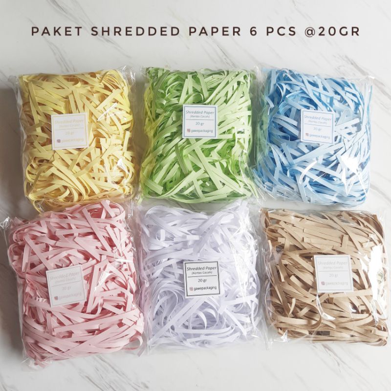 

[Paket Shredded 620] Shredded paper/kertas cacah/kertas serut 6 warna @20gram