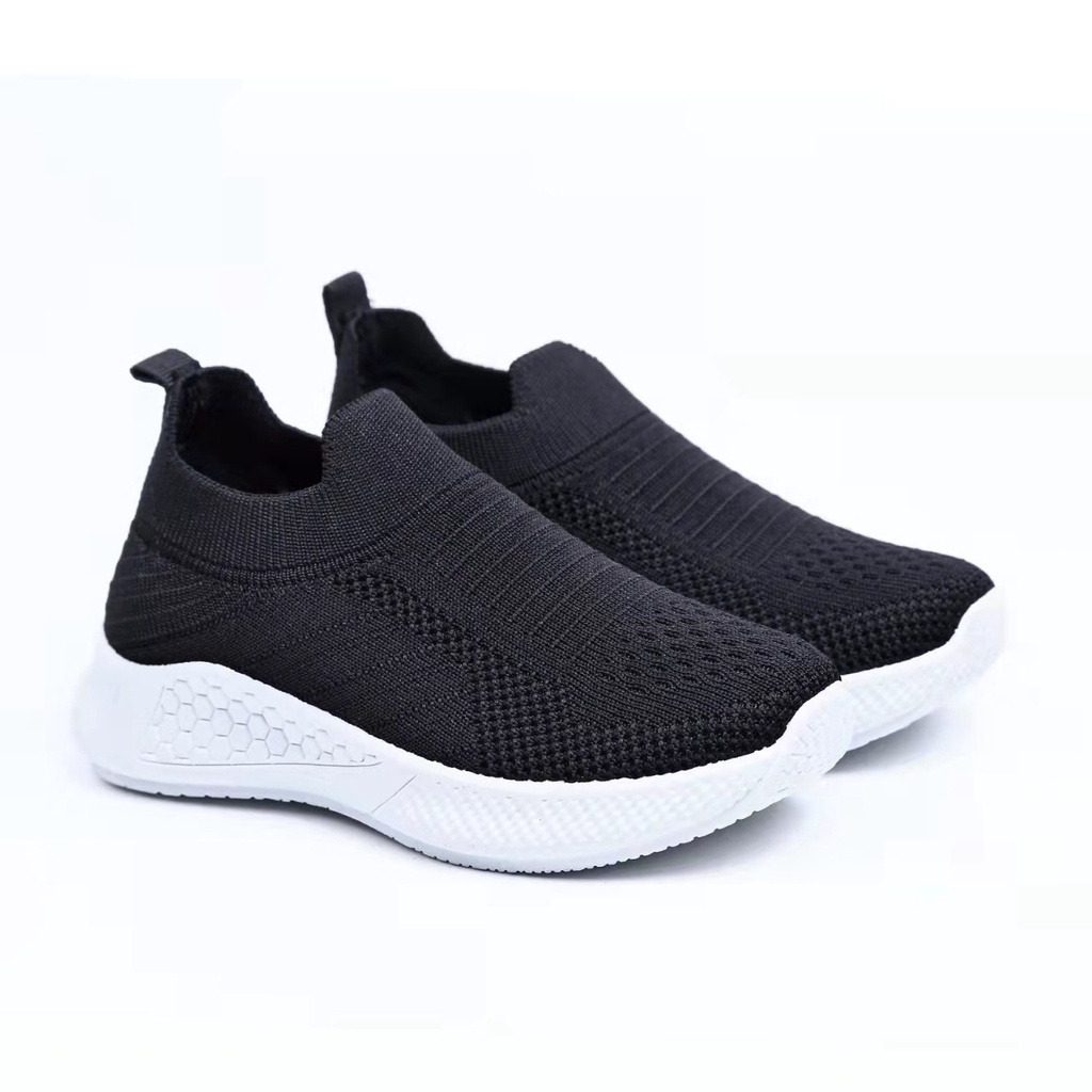 Collin - 4051 Hitam Putih Sepatu Rajut Import  Anak/Wanita /Sepatu Casual  Olahraga Premium