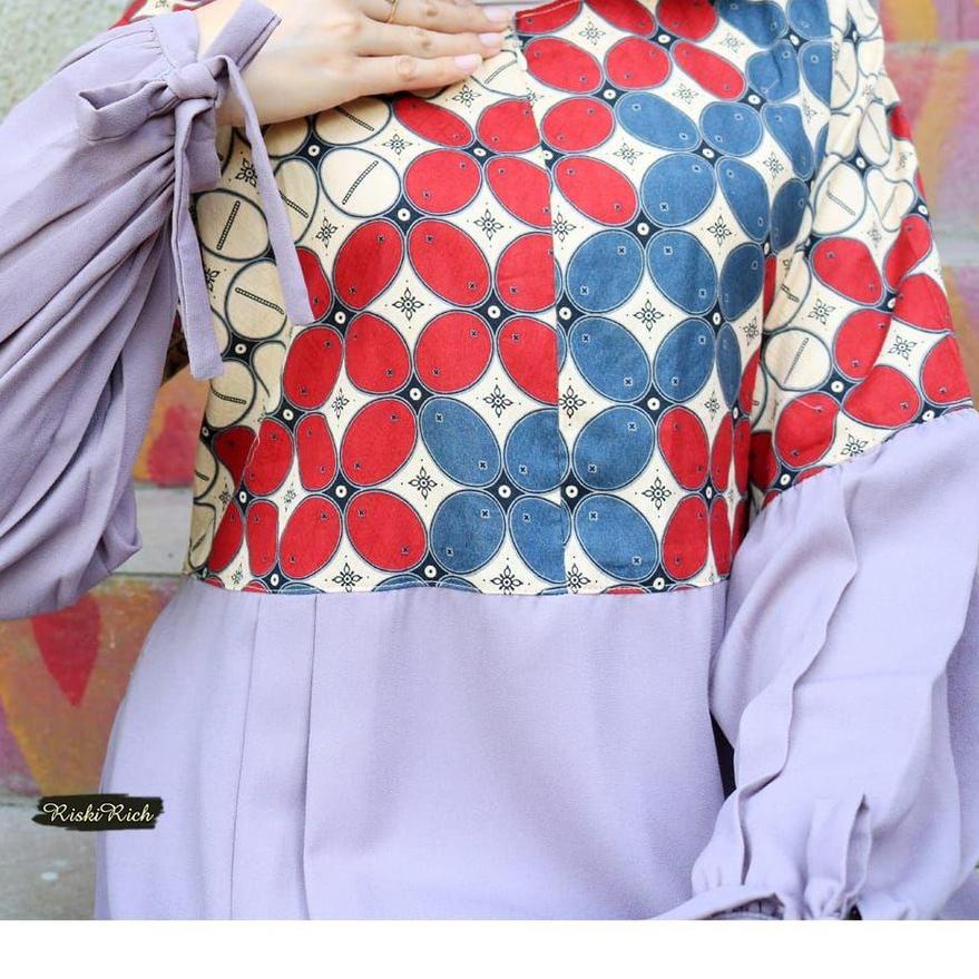 Diskon✔️Riskirich MAEZURRA Gamis Batik Kombinasi Polos|KD2