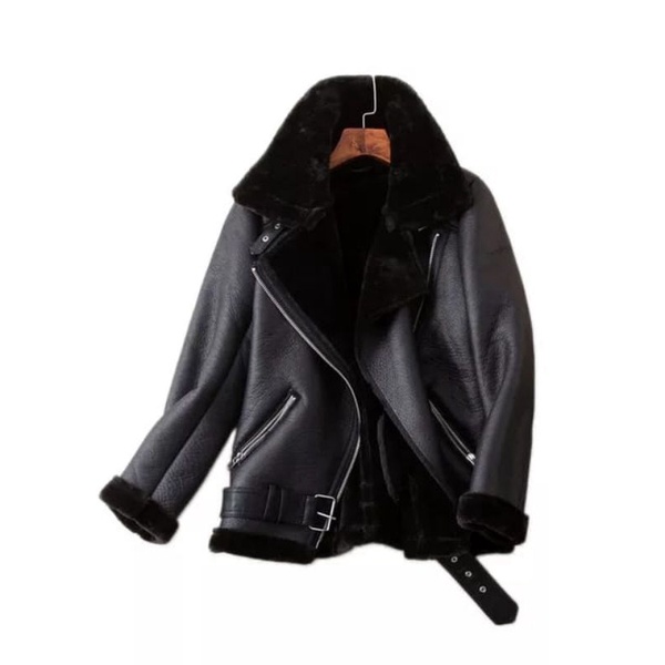 Jaket Wanita Semi kulit Sherpa Keren Casual Jaket Hangat Tebal