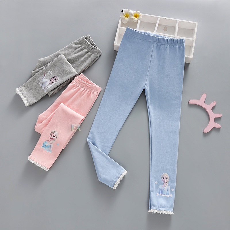 LNR Shop Girls Legging Katun Motif Frozen Elsa Pakaian Luar Anak Perempuan Baru  Anak Putri Celana Bayi Celana Ramping Celana Ketat