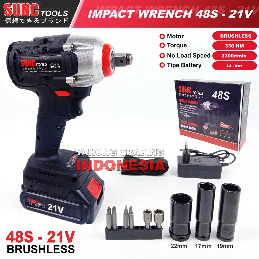 Mesin Impact Baterai 21V Cordless Impact Wrench BRUSHLESS 48S SUNC TOOLS