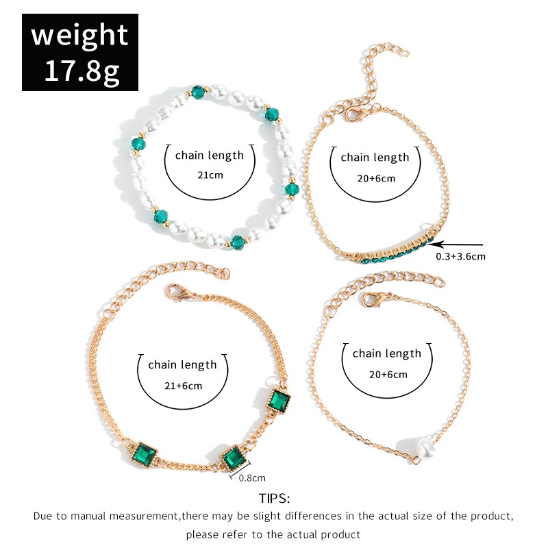 4 Pcs/set Gelang Manik-Manik Mutiara Imitasi Elegan Untuk Wanita Mulia Hijau Simulasi Kristal Perempuan Perhiasan Hadiah Pesta