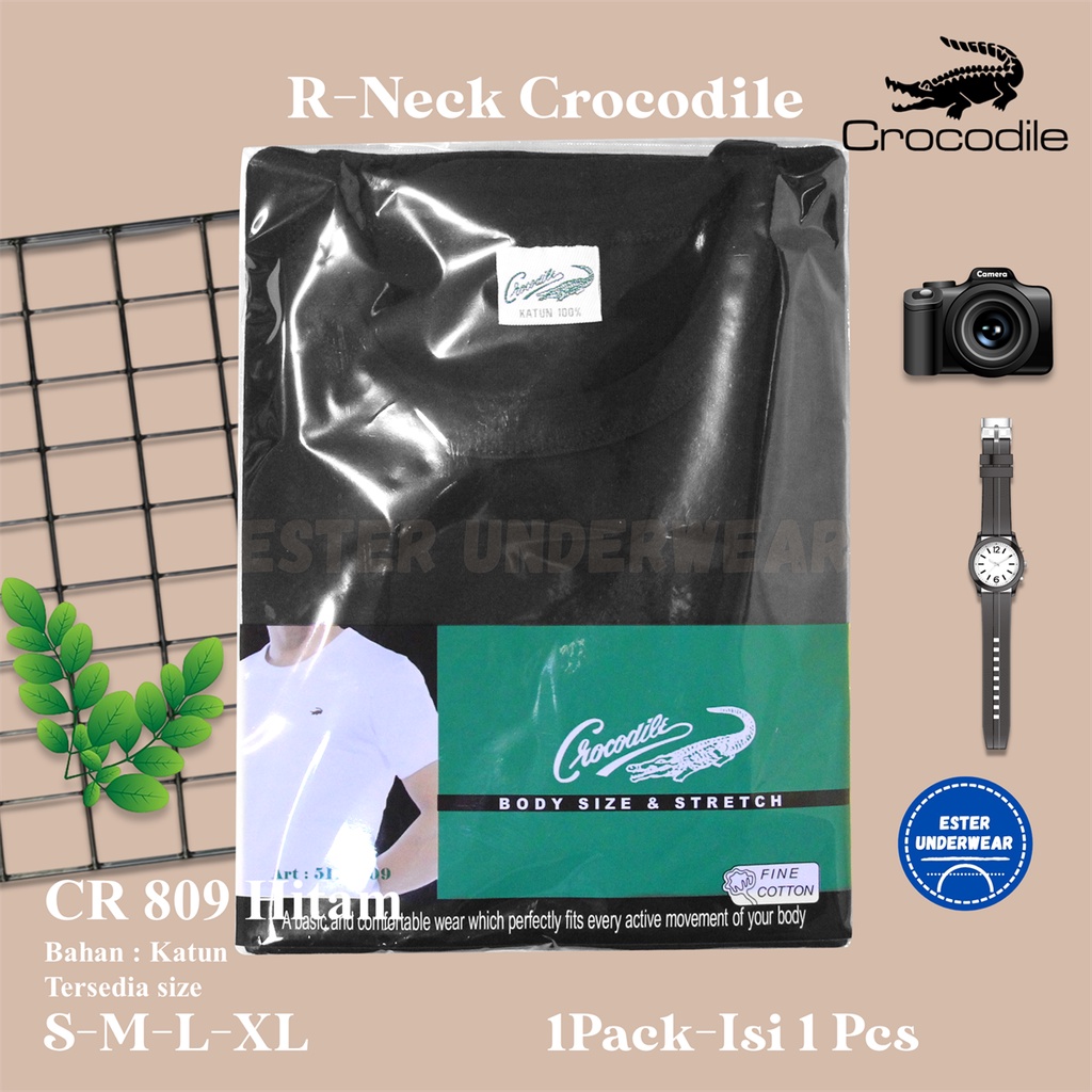 Kaos Oblong Pria CROCODILE CR 809 Hitam Isi 1 Pcs