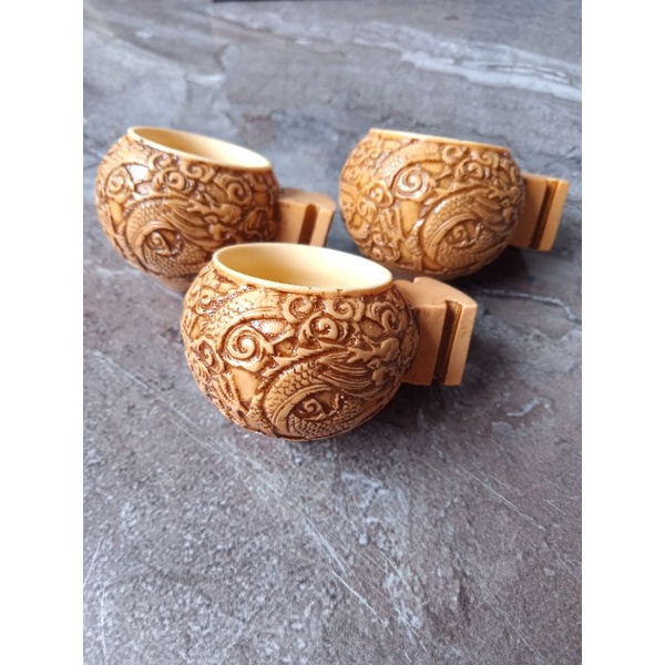 Cepuk Cangkir Mangkok Pakan Burung Konin/Pleci Motif Naga