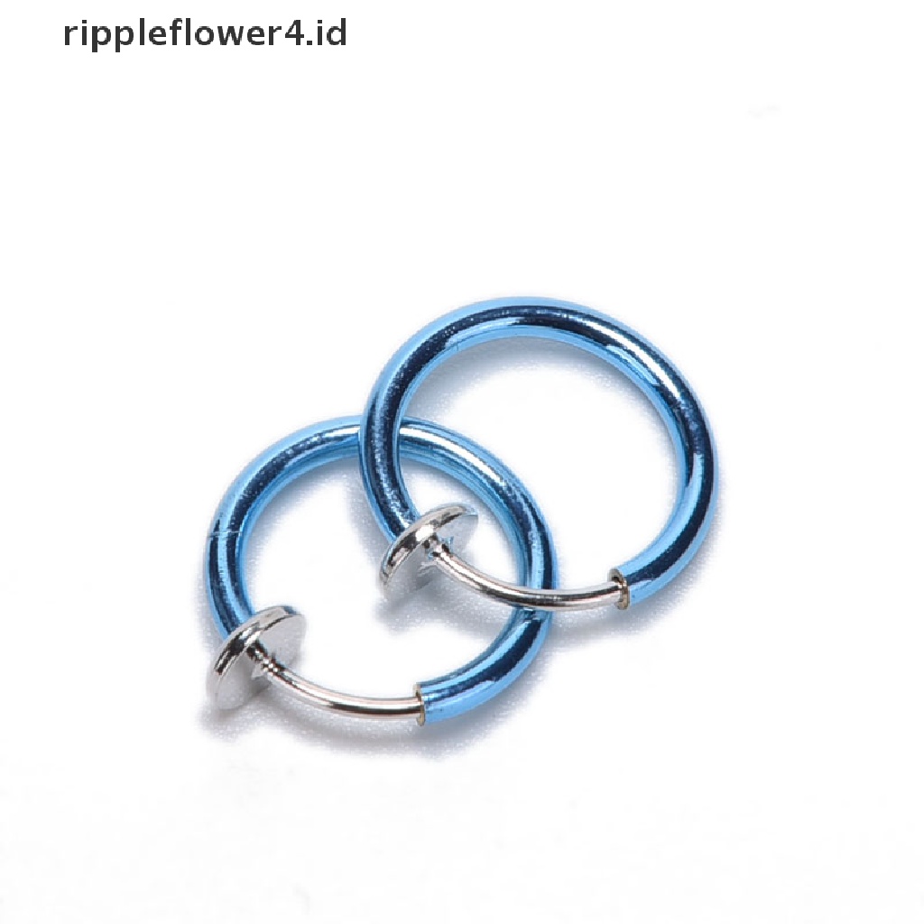 {rippleflower4.id} 2pc Anting Tusuk Palsu Punk Clip On Body Hidung Bibir Cincin Hoop Ear Unisex~