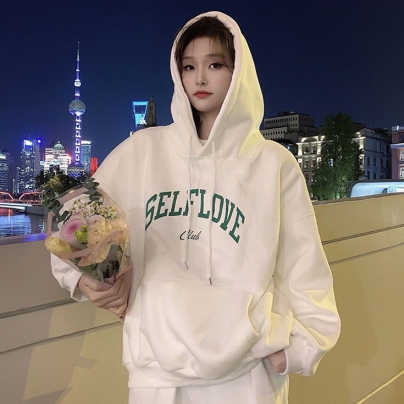 Hoodie OVERSIZED Korean Style ( S - 6XL ) SELF LOVE Quotes Jacket Boy Girl Peach Bigsize Jumbo Fleece Premium