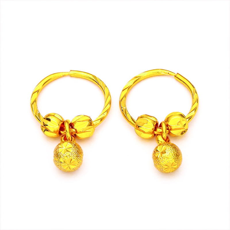 Goldkingdom Perhiasan Fashion Emas Asli Kadar 375 Bangkok Aksesoris Ready Stock Gilt Wanita Minimalis Frosted Bead Earrings Anting Bulat Dengan Liontin