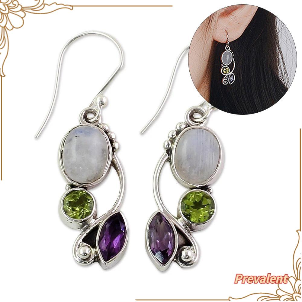 Preva Moonstone Anting Anting Pesta Pertunangan Pernikahan Perhiasan Menjuntai Peridot