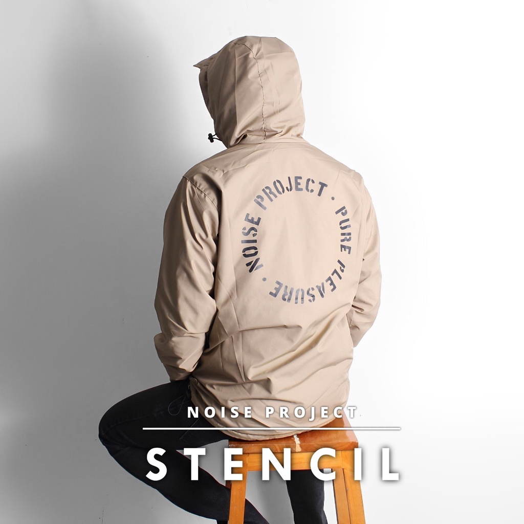 Cream Jaket Outdoor Stencil Jaket Pria Jaket Parasut Jaket Noise Project