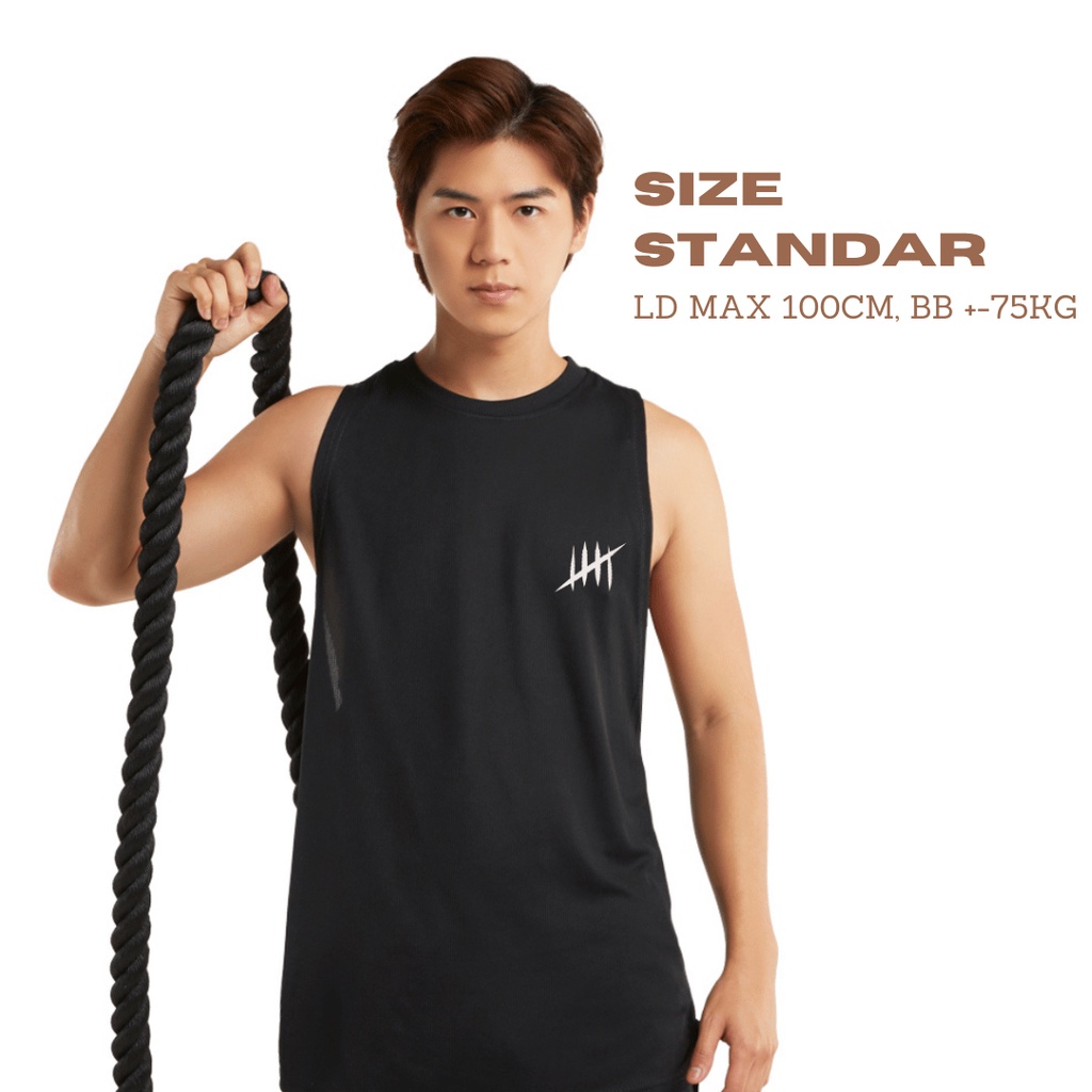 DONSON Sportswear Simple Low Cut Singlet Dalaman Tanktop Olahraga Kasual Sport Extra Fine Polyester Black Jumbo