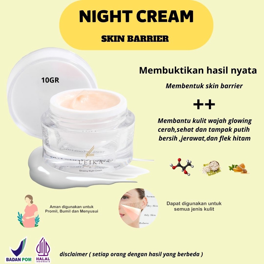 Night Cream skin barrier moisturizer leika skincare krim skin barrier pencerah wajah cream pencerah 