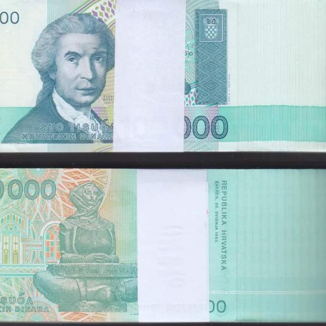 Uang Kuno 100000 dinara 1993 Kroatia 1 lembar UNC