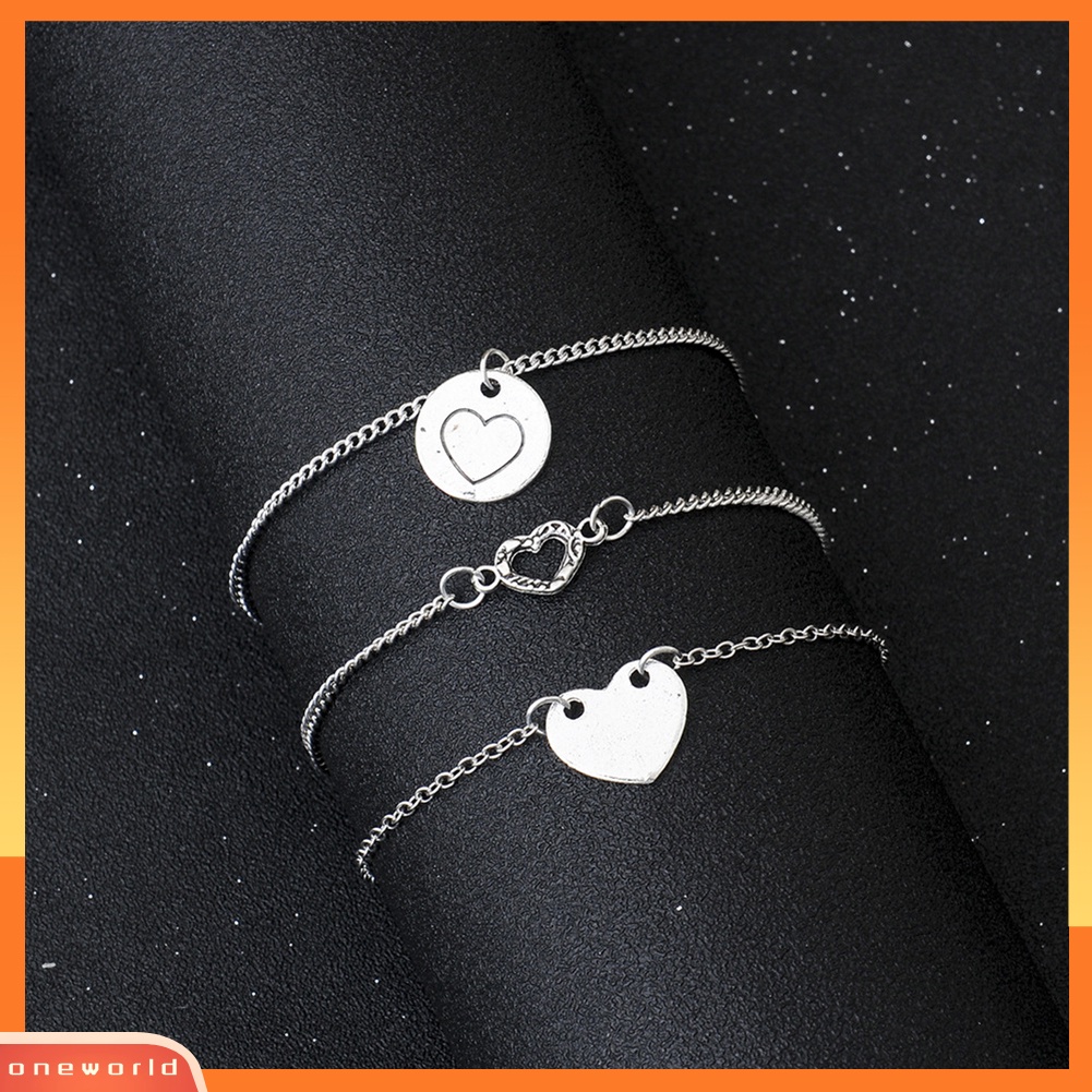 [WONE] 3 Pcs Multi-layer Bulat Jantung Pesona Gelang Kaki Wanita Berongga Pergelangan Kaki Rantai Kaki Perhiasan