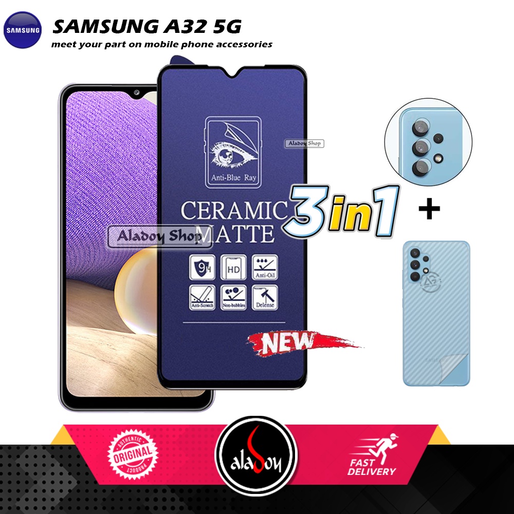 PAKET 3IN1 Anti Gores Blue Matte Anti Glare Samsung A32 5G + Tempered Glass Camera dan Skin Carbon