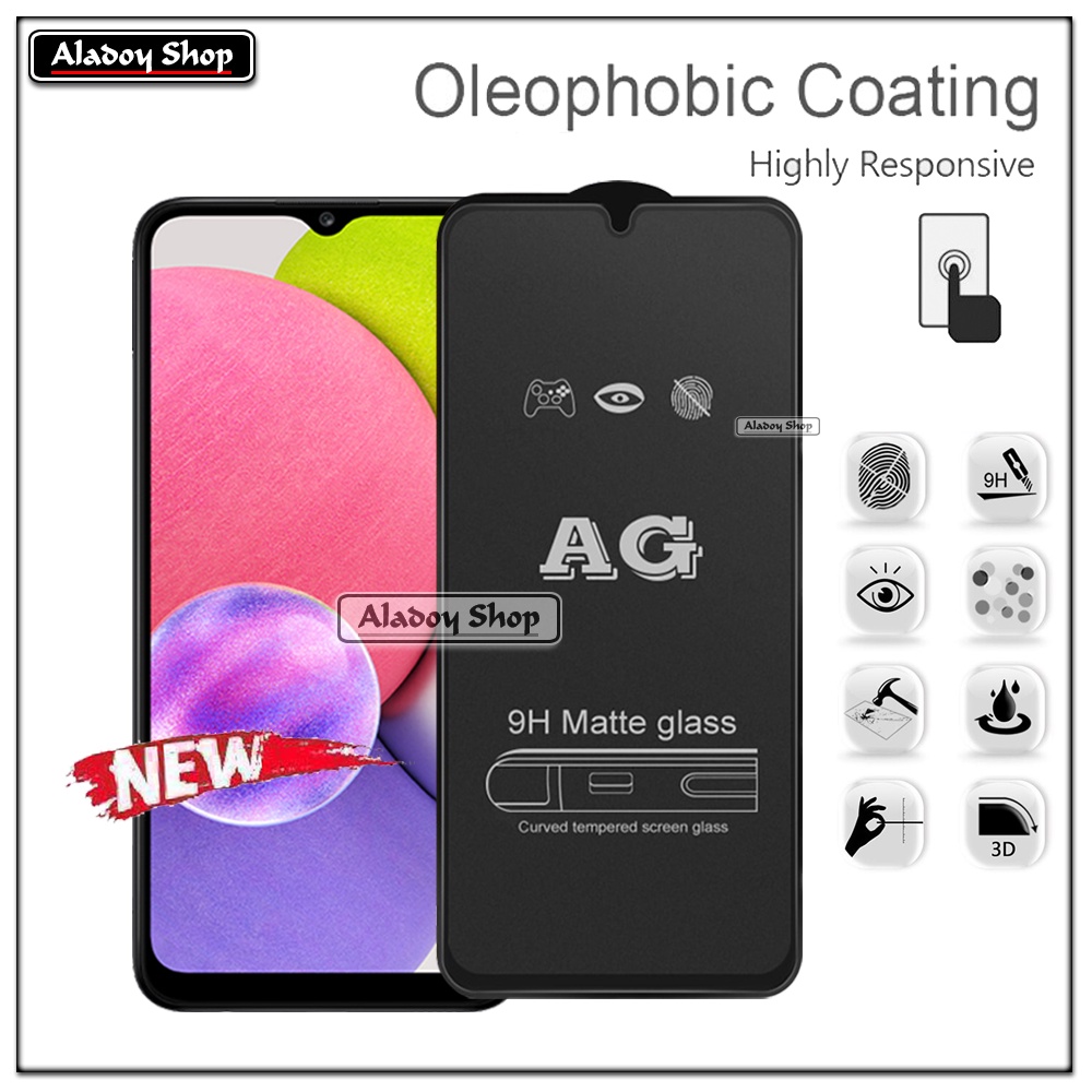 Paket 3IN1 Tempered Glass Layar Matte Anti Glare Samsung A03S Free Tempered Glass Camera dan Skin Carbon