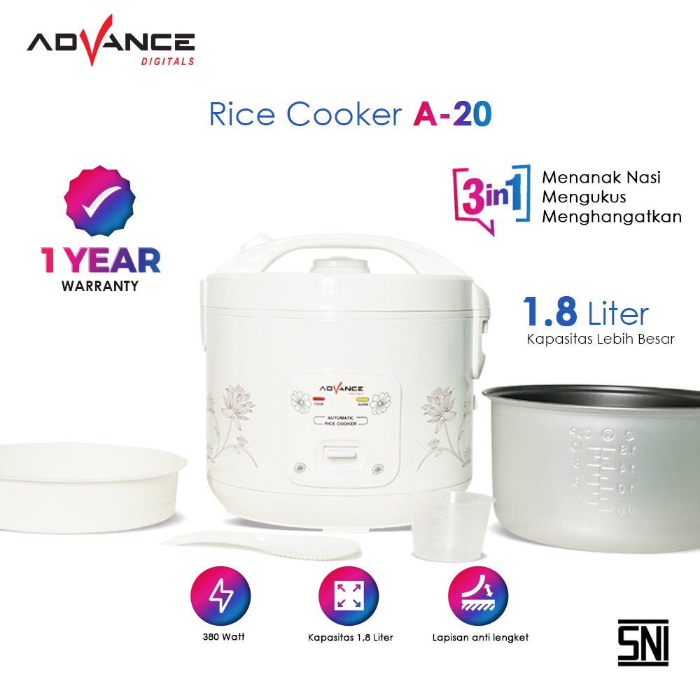 ADVANCE Rice Cooker 1.8 Liter rice cooker / Magic Com A20 Penanak Nasi Serbaguna 3 in 1