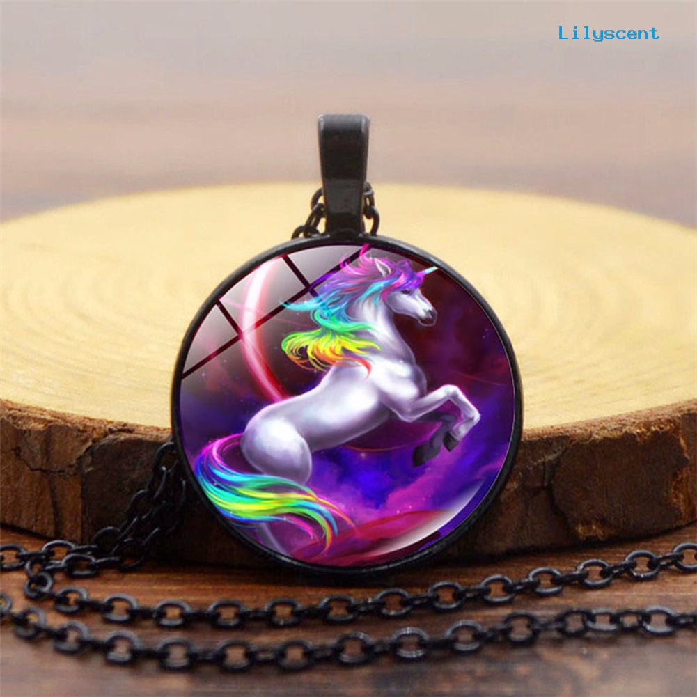 [LS] Fashion Colorful Unicorn Pendant Kalung Pria Wanita Perhiasan Pesta Cocktail