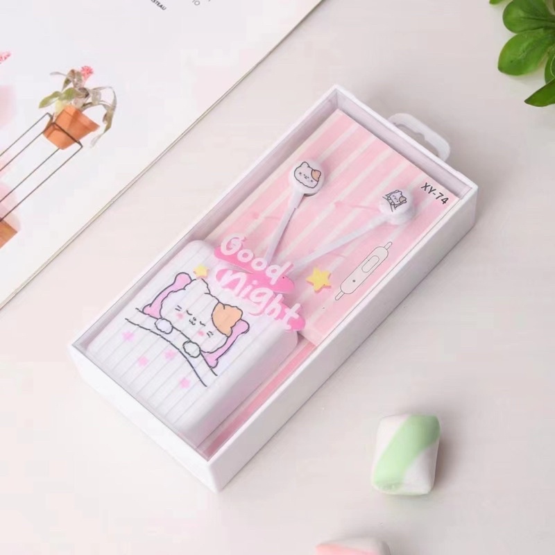 [XY 74] Set Headset Earphone karakter motif  BEARBRICK  GOOD DREAM/ + Wadahpenyimpanan Earphone Motif