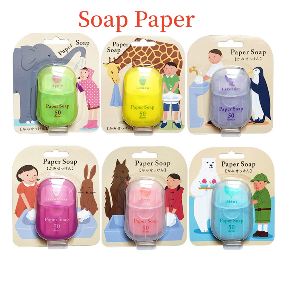 ღ 50Pcs Portable Sabun Kertas Cuci Tangan Kotak Sabun Kertas Portable Perjalanan Cuci Tangan Mini Sabun Kertas