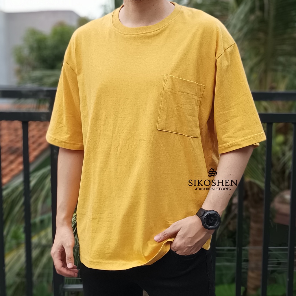 Kaos Oversize Polos Pria Bahan Tebal Saku Depan