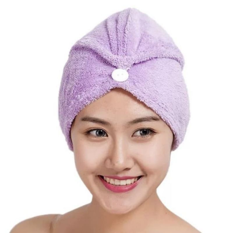 HANDUK KERAMAS /  Hairtowel Handuk Turban Microbulu / Handuk Mandi Kancing Kramas Handuk Rambut Onehand