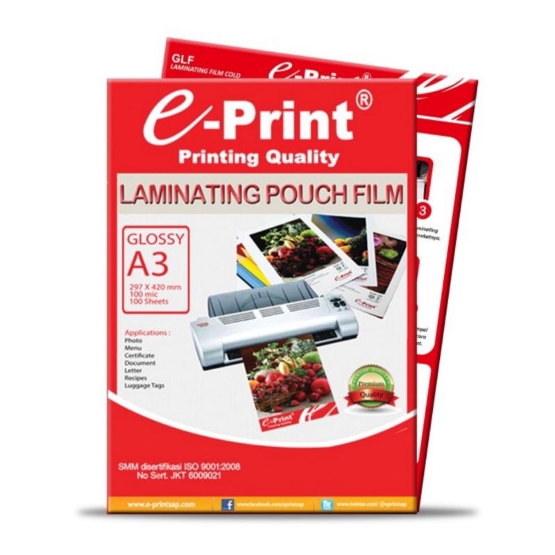 

Plastik Laminating E-Print Laminating Pouch A3 100 Micron