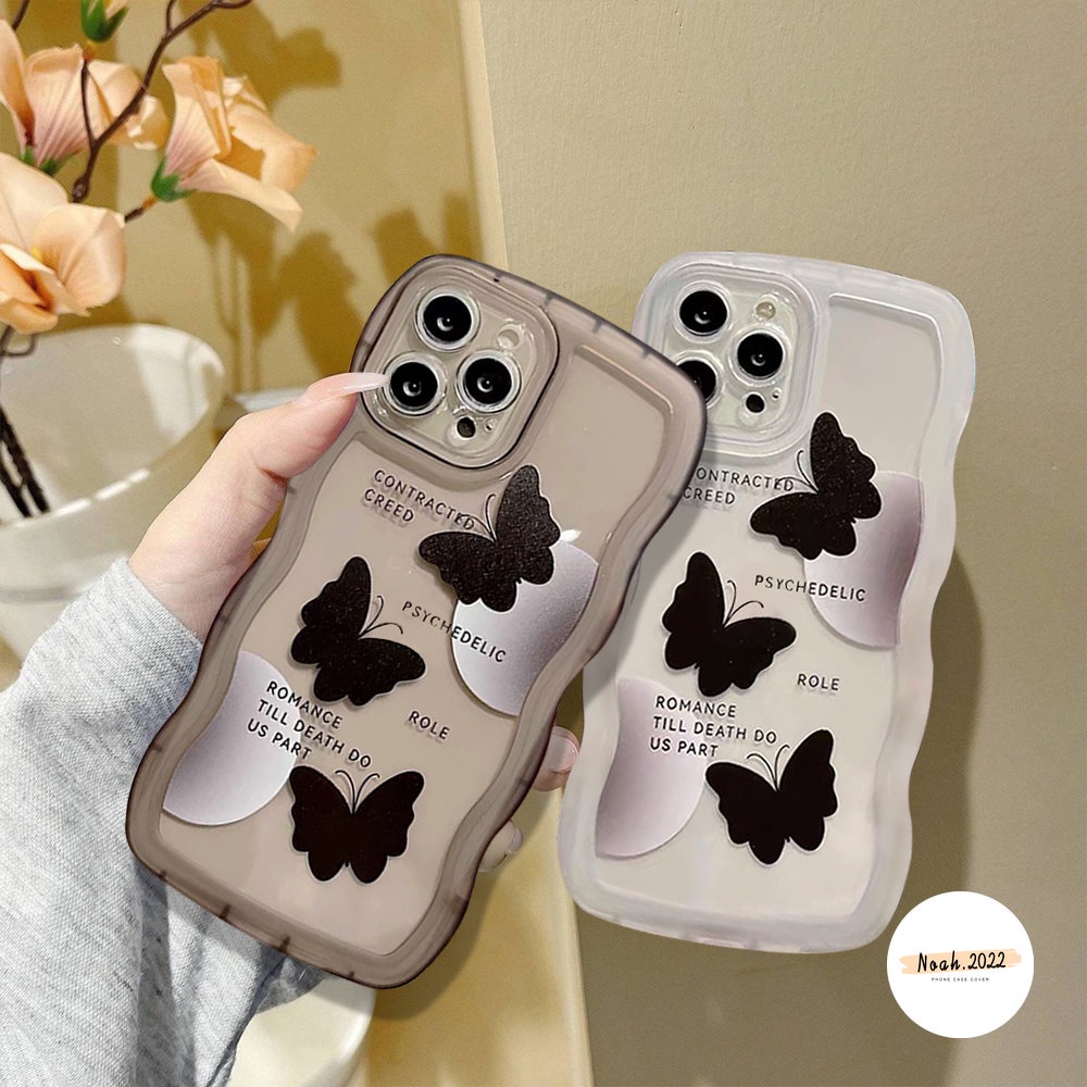 Casing Untuk Realme C53 10 C35 C55 C33 C30 C21 C20 C20A C11 C12 C15 C17 C21Y C25Y C25 C25s C3 9 8 Pro 7 7i 5 5i 6i 5s Kecil Hitam Butterfly Soft Case Gelombang Tepi Penutup Belakang