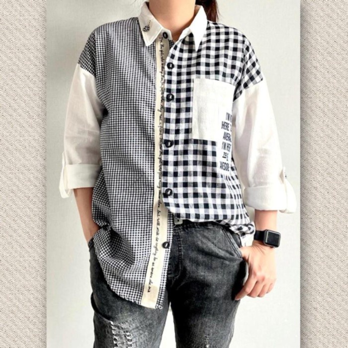 Terbaru Tunik Katun Linen Import/Tunik Kemeja Kotak/Tunik Kemja Import