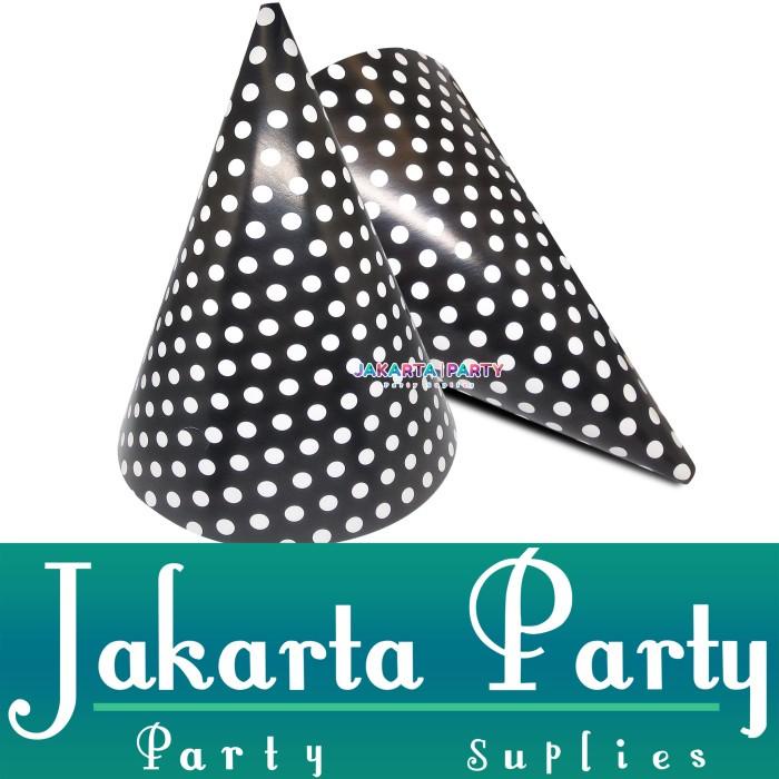 Topi Kerucut Hitam Polkadot / Topi Ultah / Topi Ulang Tahun