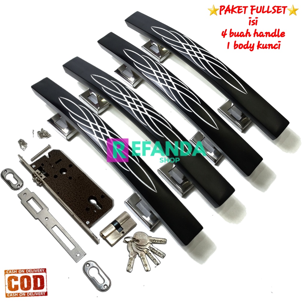 4buah gagang handle tarikan pegangan pintu dan slot rumah kunci untuk daun pintu 2 pintu depan model