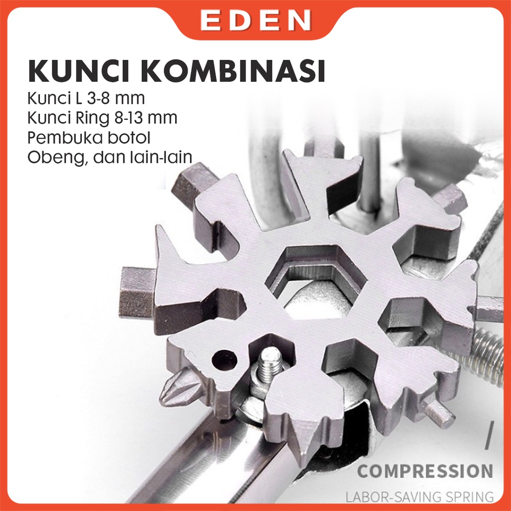 18 In 1 Gantungan Kunci Obeng Kunci Pas Multifungsi Bentuk Snowflake Bahan Stainless Steel