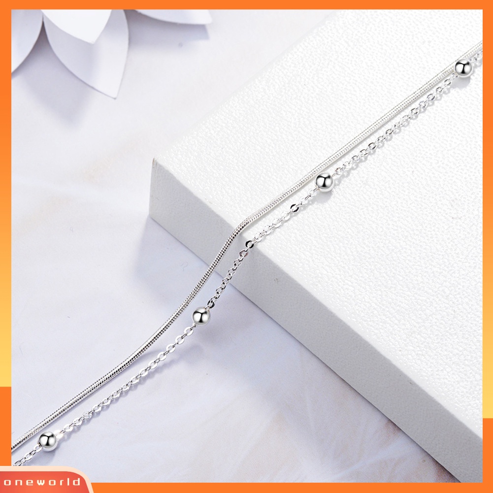 [WONE] Vintage Wanita Manik-Manik Bulat Pesona Double Layer Rantai Gelang Bangle Perhiasan Hadiah