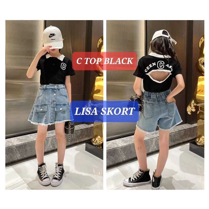 BAJUKIDDIE LISA SKORT C TOP BAJU ANAK CEWEK FASHION KOREA IMPORT KEREN ROK CELANA