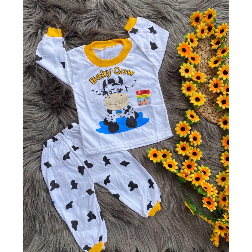 baju anak laki-laki/perempuan lengan panjang 3-18bulan motif baby cow