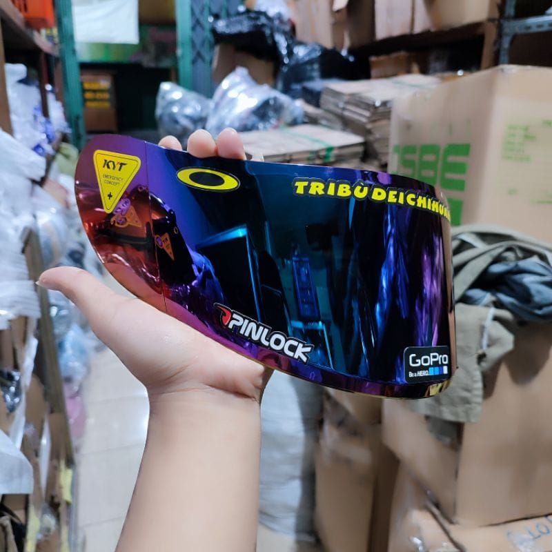 Flat visor iridium blue/ red gold kyt r10/ kyt rc7/kyt k2r gratis stiker visor