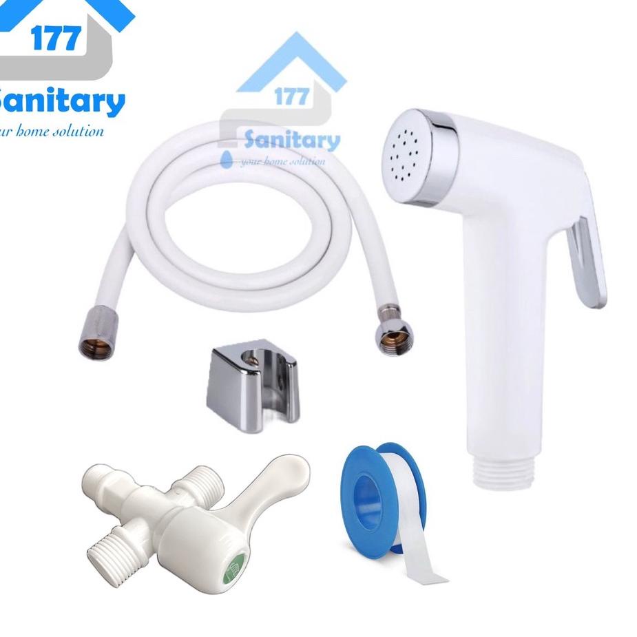 YU7❋  Paket Shower Cebok Minimalis JMT Dan Stop Kran double PVC tee- Jet Shower Semprotan Wc kloset 