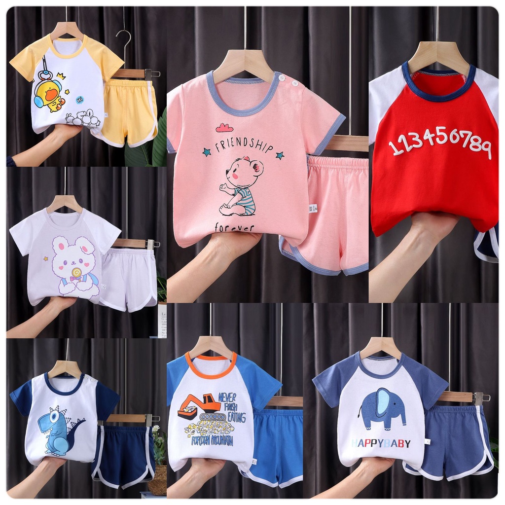 TOPGROSIR TG1324 Setelan Baju Anak Lengan Pendek Import Lucu Banyak Varian