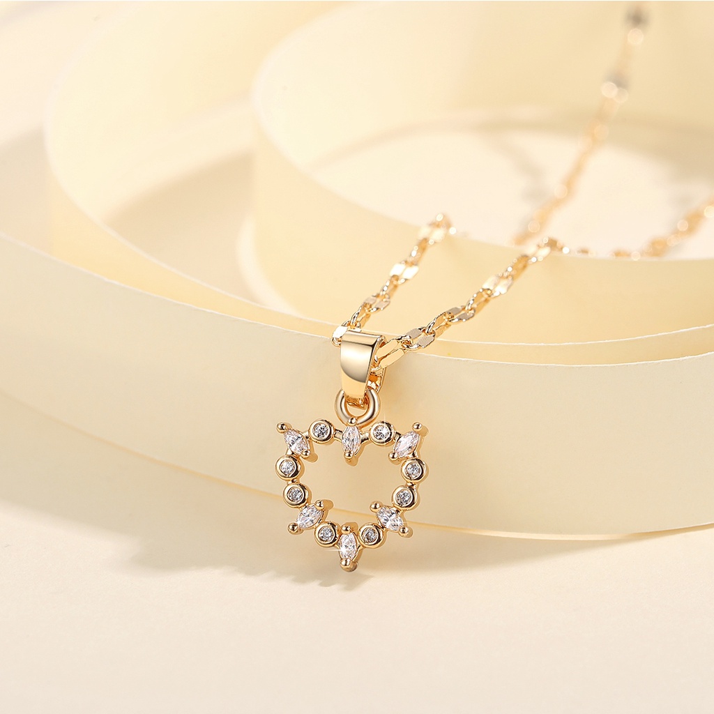 Y930 [COD✔]Kalung Titanium Lapis Emas Wanita Kalung Heart Fashion Korea Kalung Wanita
